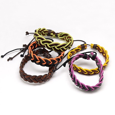 Trendy Unisex Casual Style Braided Waxed Cord and Leather Bracelets BJEW-L297-M-1