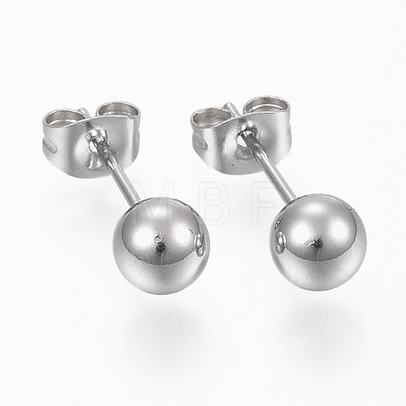 Tarnish Resistant 201 Stainless Steel Ball Stud Earrings STAS-P179-02P-5mm-1