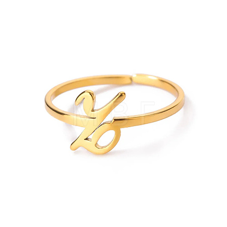 Adjustable 201 Stainless Steel Letter Open Cuff Rings for Women FS-WG61269-26-1