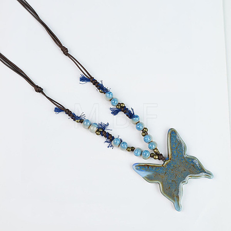 Adjustable Ethnic Porcelain Butterfly Pendant Necklaces for Women WG3DEB4-01-1