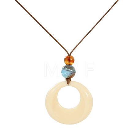 Resin Ring Pendant Long Necklaces with Wax Cord FS-WGD1F48-01-1