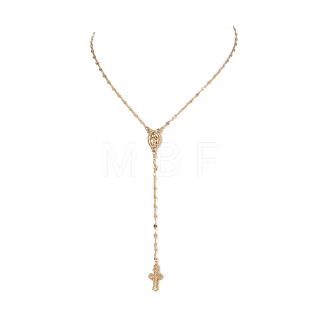 Alloy Cross & Oval Virgin Mary Rosary Bead Necklaces for Women WGC59F8-01-1