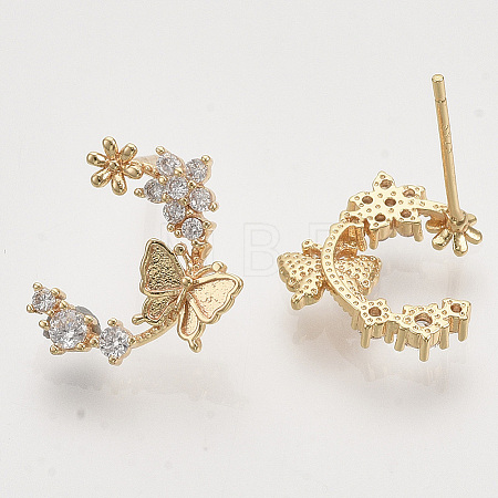Brass Micro Pave Clear Cubic Zirconia Stud Earrings LS-X-EJEW-T007-14G-NF-1