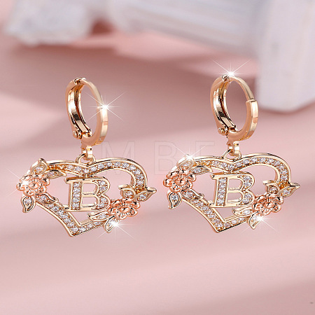 Heart Brass Micro Pave Clear Cubic Zirconia Hoop Earrings FS-WGD5D87-02-1