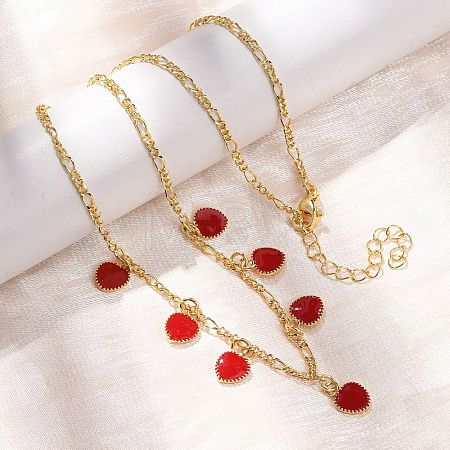 Valentine's Day Brass Enamel Red Heart Pendant Necklaces for Women NJEW-A071-13A-G-1
