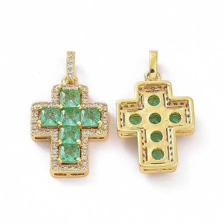 Brass Micro Pave Clear Cubic Zirconia Pendants ZIRC-F135-24G-03B-1