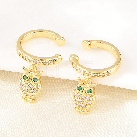 Owl Brass Micro Pave Cubic Zirconia Cuff Earrings EJEW-Z164-01G-1