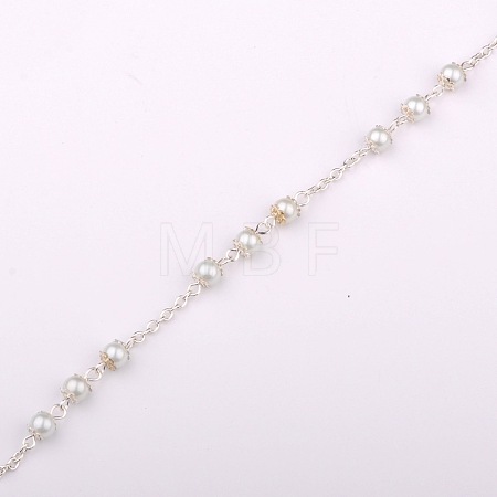 Handmade Round Glass Pearl Beads Chains for Necklaces Bracelets Making AJEW-JB00056-01-1