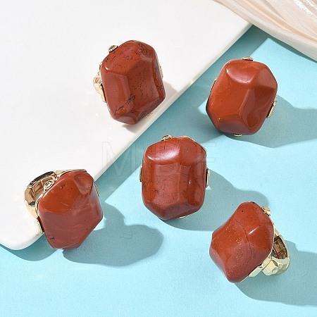 Natural Red Jasper & Alloy Finger Rings for Women RJEW-G375-01G-08-1