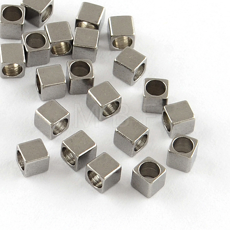 Tarnish Resistant 201 Stainless Steel Cube Spacer Beads STAS-S040-04-1
