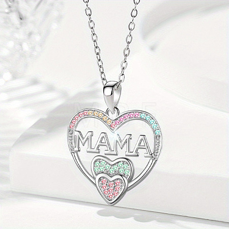 Alloy Colorful Rhinestone MAMA Heart Pendant Necklaces for Mother's Day FS-WG7C1CA-01-1