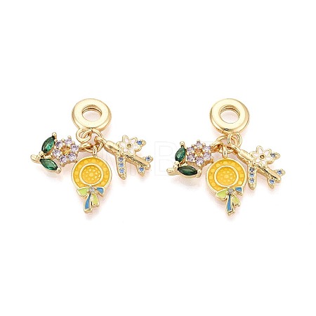 Brass Micro Pave Colorful Cubic Zirconia and Enamel European Dangle Charms KK-T079-78G-1
