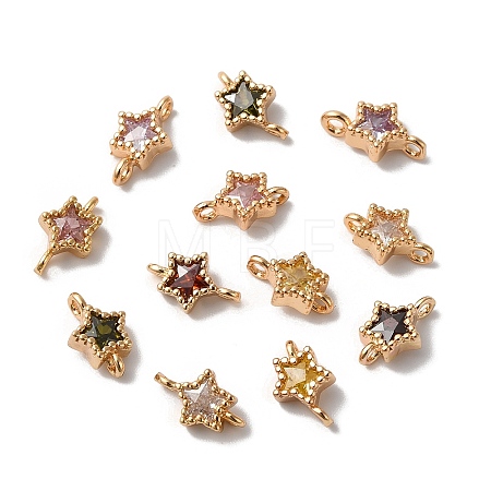 Brass Pave Glass Connector Charms KK-C062-027G-1