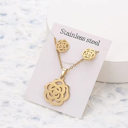 201 Stainless Steel Pendant Necklaces & Stud Earrings Sets FS-WG852B2-09-1