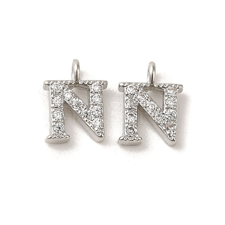 Initial Letter Brass Micro Pave Cubic Zirconia Pendants ZIRC-F008-N-1