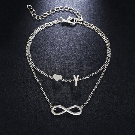 Alloy Infinity Heart Initial Charm Double Layer Anklets for Women FS-WG74AE6-25-1