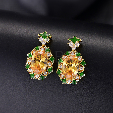 Brass Micro Pave Cubic Zirconia Oval Stud Dangle Earrings for Women TP9450-5-1