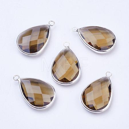 Silver Color Plated Brass Glass Teardrop Pendants GLAA-M006-A-08S-1