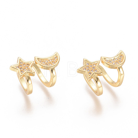 Golden Plated Brass Micro Pave Cubic Zirconia Cuff Earrings EJEW-L244-15G-1