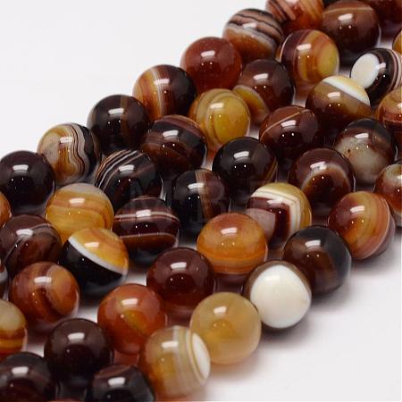 Natural Striped Agate/Banded Agate Bead Strands G-K155-A-10mm-07-1