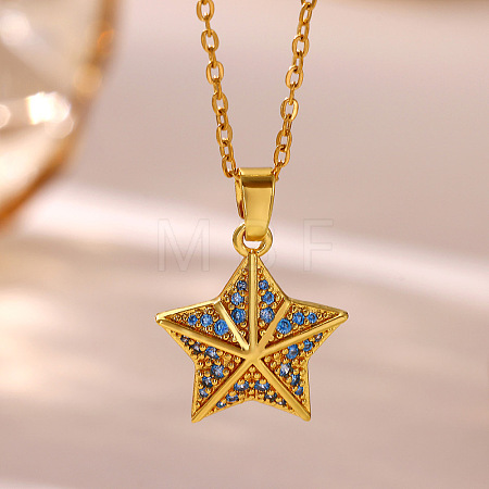 Ocean Brass Pave Blue Cubic Zirconia Pendant Necklaces WG5C2ED-01-1