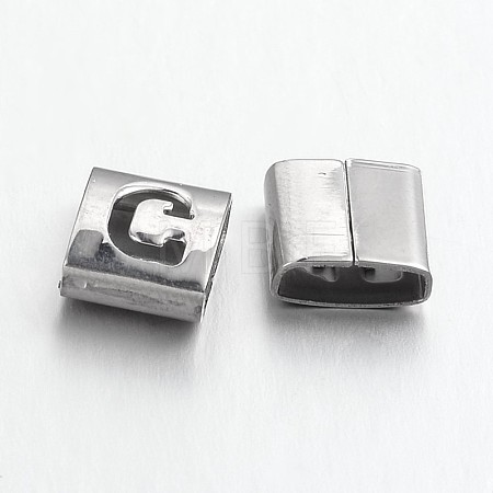 Tarnish Resistant Letter Style 201 Stainless Steel Square Slide Charms STAS-L132-20-1