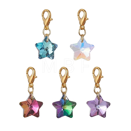 Electroplate Glass Star Pendant Decoration HJEW-JM01583-01-1