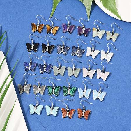 Natural Mixed Stone Brass Dangle Earrings EJEW-M081-01P-1