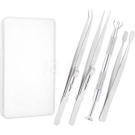 4Pcs 4 Style Stainless Steel Tweezers & 4-Claw Pick up Tool for Small Parts Pickup STAS-UN0039-16-1