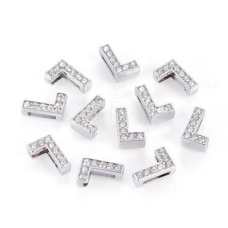 Alloy Initial Slide Charms with Grade A Rhinestones ALRI-R032-L-FF-1