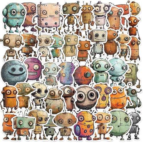 50Pcs Cartoon Robot Paper Self-Adhesive Picture Stickers AJEW-S086-03-1