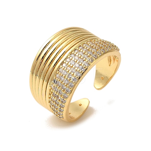 Brass Micro Pave Cubic Zirconia Open Cuff Rings for Women RJEW-G325-01E-G-1