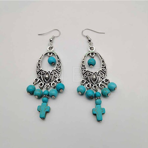 Bohemian Tassel Synthetic Turquoise & Alloy Dangle Earrings for Women RC4749-8-1