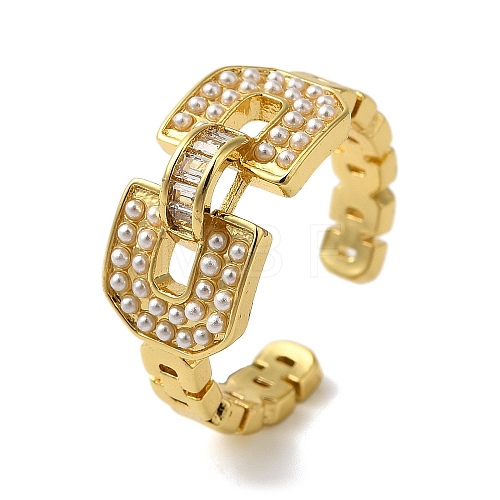 Rack Plating Arch Buckle Brass Micro Pave Clear Cubic Zirconia Open Cuff Rings RJEW-H235-06G-1