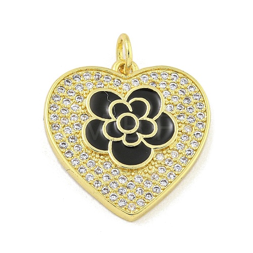 Rack Plating Heart with Flower Brass Micro Pave Clear Cubic Zirconia KK-Z053-23G-01-1