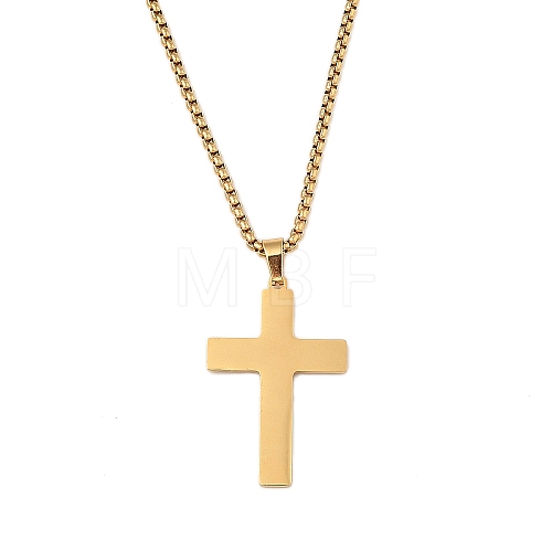 201 Stainless Steel Religion Pendant Box Chain Necklaces for Women NJEW-U018-02G-02-1