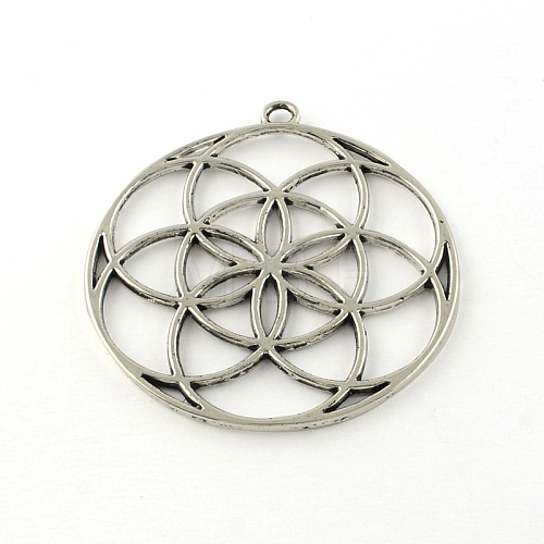 Tibetan Style Flower Alloy Pendants TIBEP-R345-41AS-NR-1