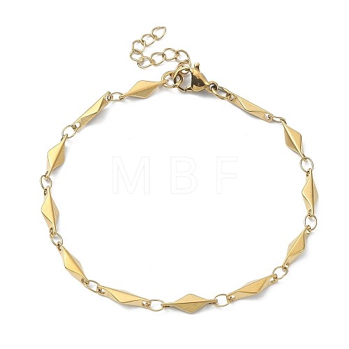 Ion Plating(IP) 304 Stainless Steel Rhombus Link Chain Bracelets for Women BJEW-D023-02G-1