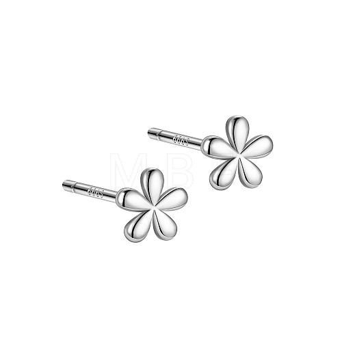 Anti-Tarnish Rhodium Plated 999 Sterling Silver Flower Stud Earrings for Women EJEW-S215-02P-1