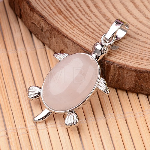 Tortoise Platinum Tone Brass Rose Quartz Pendants G-F265-01J-1