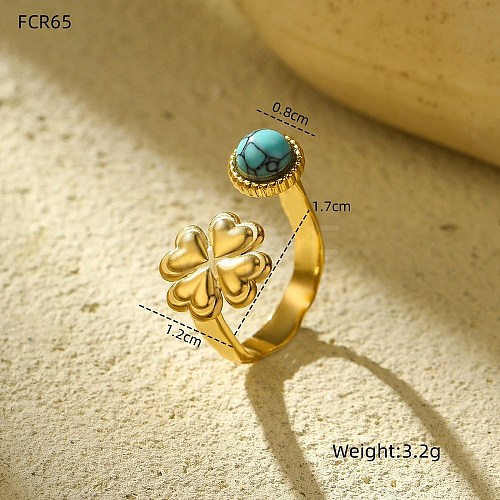 Natural Gemstone Open Cuff Rings for Women RJEW-S415-02G-01-1