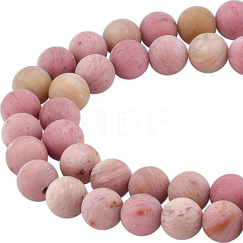  2 Strands Frosted Natural Rhodonite Round Bead Strands G-NB0003-47-1