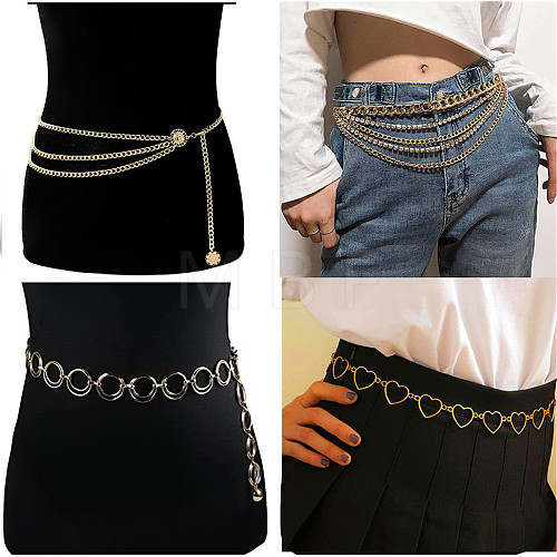 4Pcs 4 Styles Alloy Link Chian Waist Body Chains for Jeans Dresses WG49084-03-1