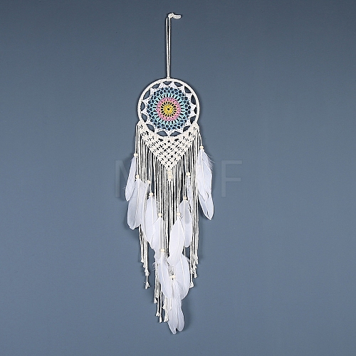 Iron Bohemian Woven Web/Net with Feather Macrame Wall Hanging Decorations PW-WG41914-06-1