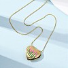 304 Stainless Steel Enamel Heart with Flower Pendant Necklaces for Women NJEW-D347-01G-01-2
