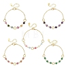 Natural Mixed Gemstone Faceted Cube Beaded Brass Chain Bracelets for Women BJEW-JB14334-4