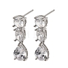Teardrop Brass Micro Pave Clear Cubic Zirconia Dangle Stud Earrings EJEW-H180-14P-4