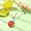 Shell Pearl & Resin Red Strawberry Pendant 304 Stainless Steel Satellite Chain Necklaces for Women NJEW-JN06118-1