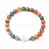 3Pcs 3 Colors Dyed Synthetic Ocean White Jade & Turquoise Beaded Stretch Bracelets for Men Women BJEW-JB12372-4