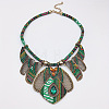 Bohemian Ethnic Style Alloy Rhinestone & Polyester Cord Pendant Necklaces & Rhombus Stud Dangle Earrings Sets FS-WG2889B-01-2